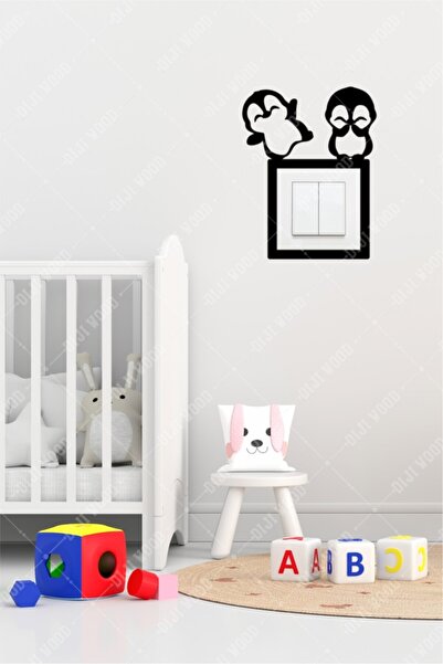 Diji Wood Sevimli Penguenler Tekli Çocuk Odası Priz Çerçevesi Dekoru
