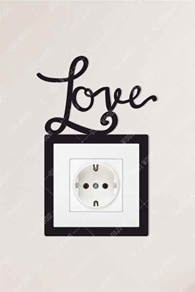 Diji Wood Love El Yazısı Dekor Priz Çerçevesi Süsü