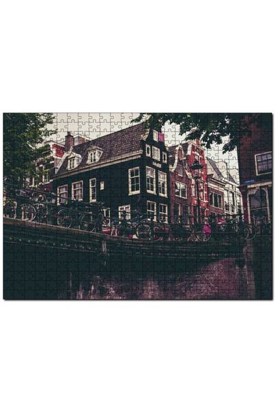 Cakapuzzle جسر أمستردام على القناة والدراجات 1000 قطعة لغز الصور المقطوعة Mdf...
