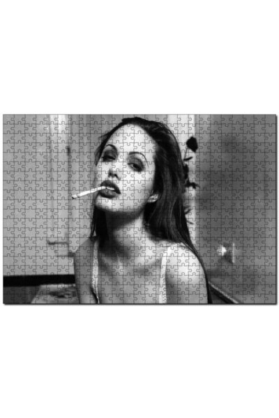 Cakapuzzle Angelina Jolie  Siyah Beyaz Fotoğraf 1000 Parça Puzzle Yapboz Mdf(...