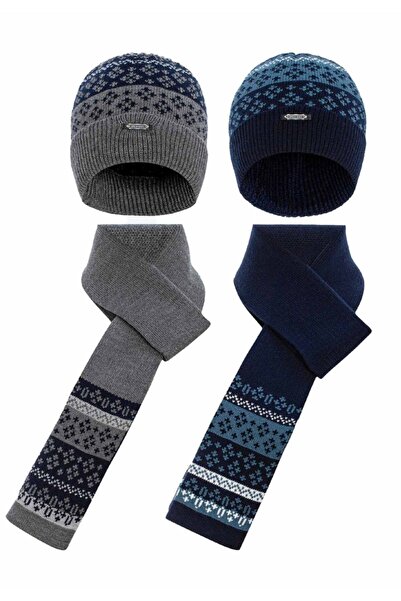 Genel Markalar Ca133 Gri Lacivert Ikili Atkı Bere Seti