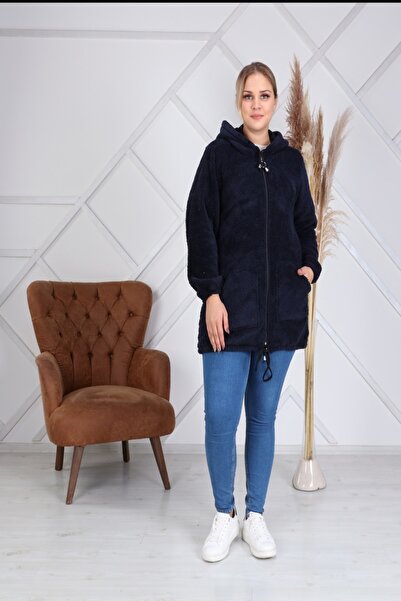 BİrHoşButik Plus Size Navy Blue Plush Fleece Women's Clothing