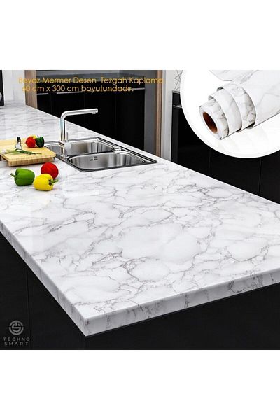 TechnoSmart Kitchen Countertop Foil Coating Marble Patterned White Bathroom Cabinet Coating 60cmx300cm