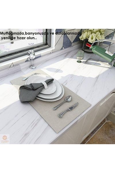 TechnoSmart Kitchen Countertop Foil Coating Marble Patterned White Bathroom Cabinet Coating 60cmx300cm