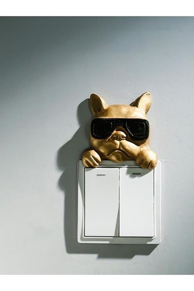 CajuArt Câine cu ochelari în relief Ornament pentru cadru de chei electrice Decor de perete pentru birou