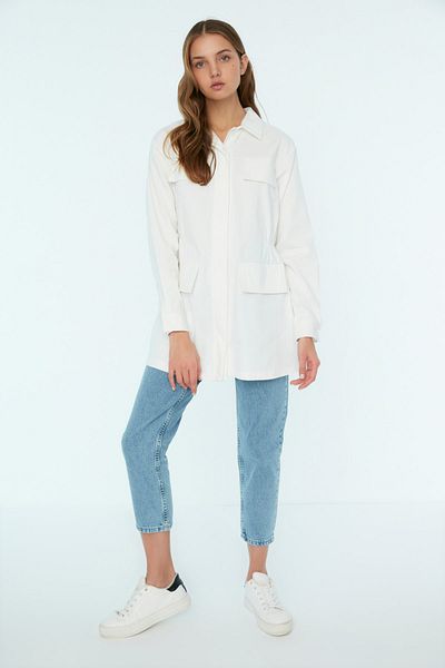 Trendyol Modest Ecru Shirt Golier Pocket Detailed Jacket TCTSS22CE0036