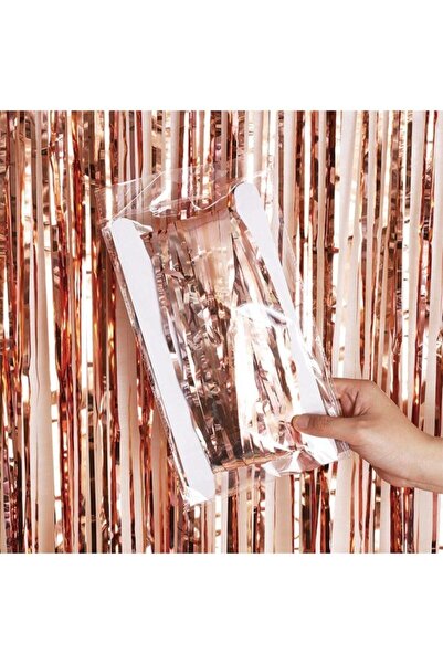 BöğürtlenPartiEvi Rose Gold Işıltılı Püsküllü Arka Fon Kapı Duvar Perdesi