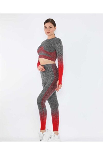 MAGZA Gray Red Recovery Push Up Long Leggings Set
