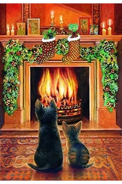 MARCEL SANAT Diamond Mosaic Painting - Cats Enjoying the Fireplace, 41 x 56 cm