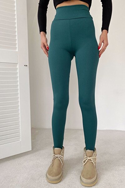 EGN Fashion Egn Kadın Yeşil Fitilli Yüksek Bel Toparlayıcı Tayt