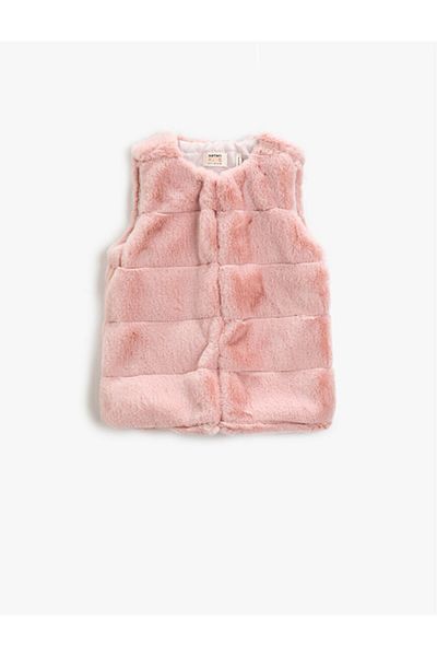 Koton Plush Vest Sleeveless Crew Neck - Salmon