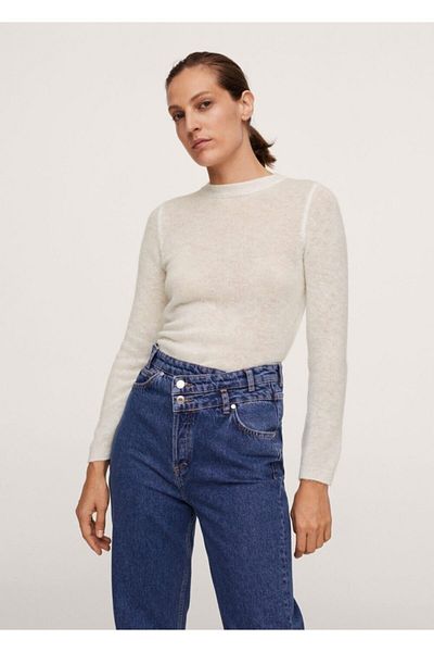 MANGO Woman Women's Ecru Thin Knitted Sweater