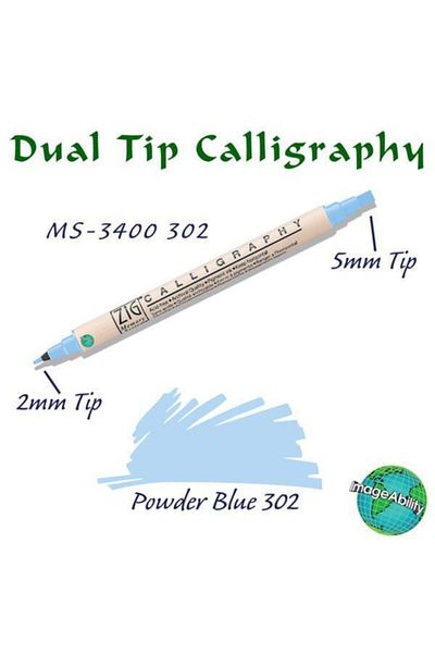 Zig Calligraphy Double Ended Calligraphy Pen 2 mm + 5 mm 302 Powder Blue