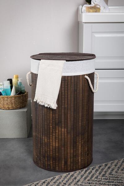 Cherry Collection Bambu Kirli Çamaşır Sepeti Yuvarlak