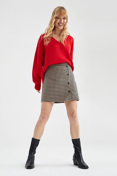 DeFacto A-Line Houndstooth Patterned Mini Skirt