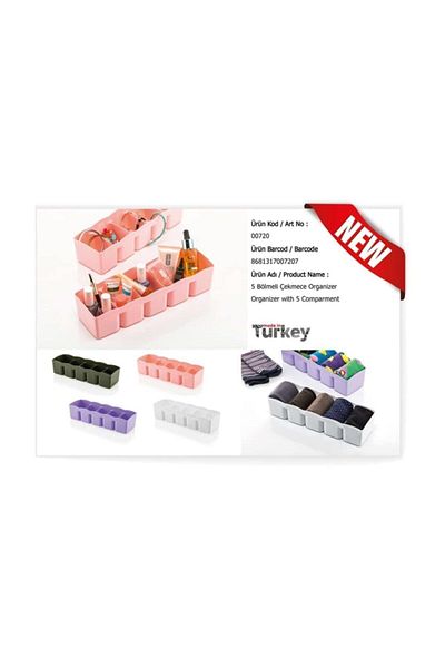 Tuğra 5 Compartment Drawer Socks Tie Drawer Organizer 3 Pieces