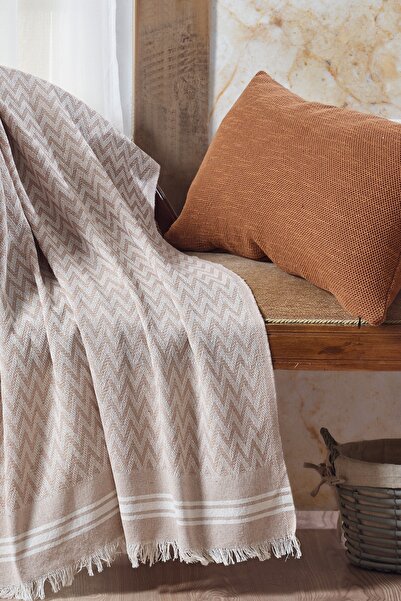 Vagonik Zigzag Cotton TV Blanket| Throw Knee Blanket - Beige