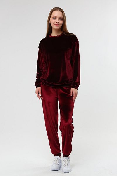 İkmal Claret Red Leg Elastic Velvet Crew Neck Σετ
