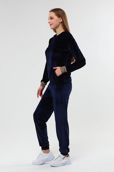 İkmal Σετ γυναικεία βελούδινη κουκούλα Navy Blue Leg Elastic