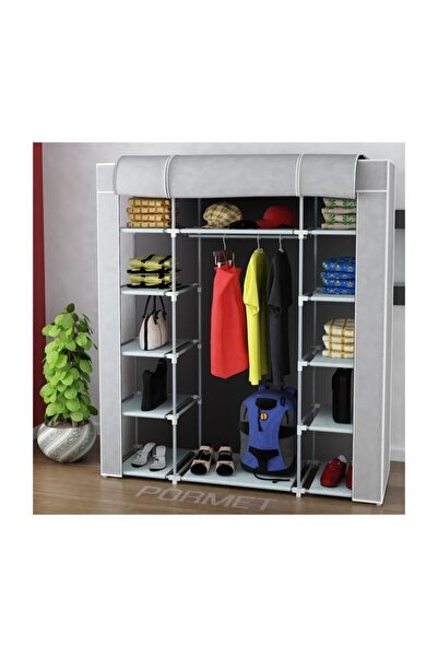 Genel Markalar Çelik Profilli Çift Yandan Raflı Bez Dolap - Gri