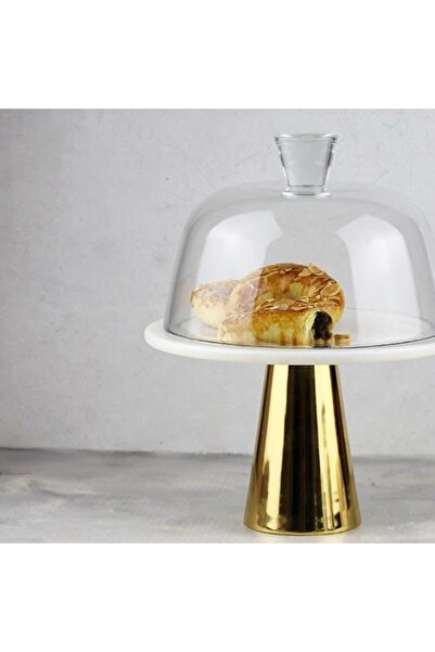 Akayev Marble 25 Cm Gold Conical Foot White Glass Bell Jar