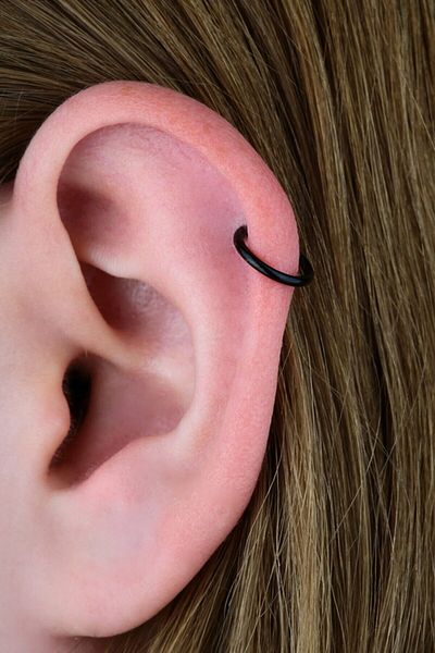 axexuar Surgical Steel Black Color Compression Tragus Ring Piercing Earrings