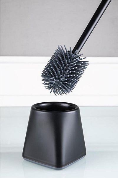 ATA HOME Silicone WC Toilet Bath Brush Toilet Bowl Brush Black Square - M2