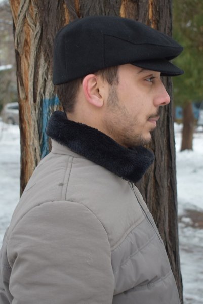 Göksu Şapka Black London Stamp Cap Winter Fabric Hat