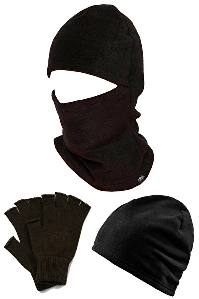 Katmirra Set de căciuli și mănuși de lână decupate pentru bărbați Polar Mască...