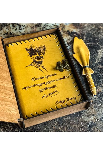 zarif atölye Teacher Gift Leather Notebook Ataturk Themed