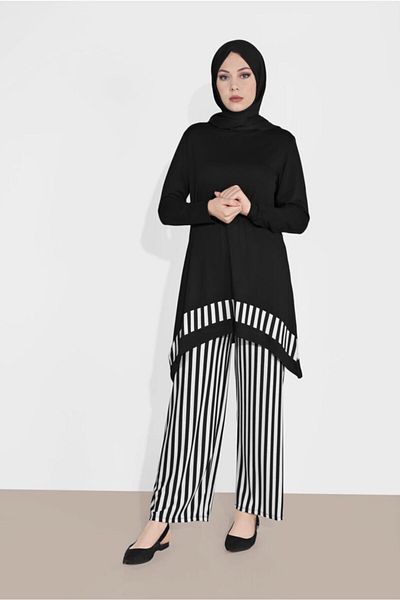 TRENDTESETTÜR Striped Asymmetrical Cut Trousers Suit 7416
