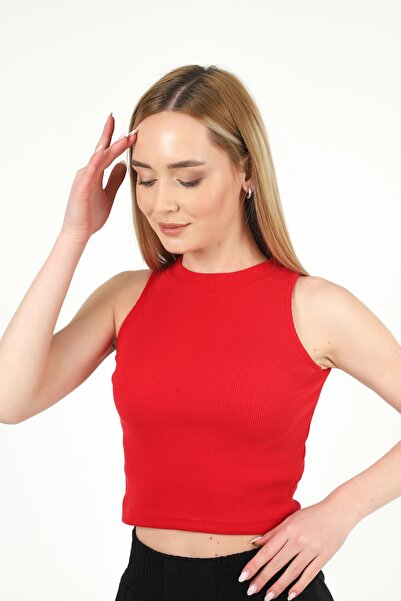 TİODES Bluză de damă, roșie, cu gât cu șapte și coaste