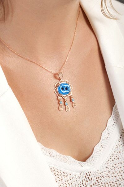 Nev Tasarım Women's Rose Plated Filigree Embroidered Syriac Necklace