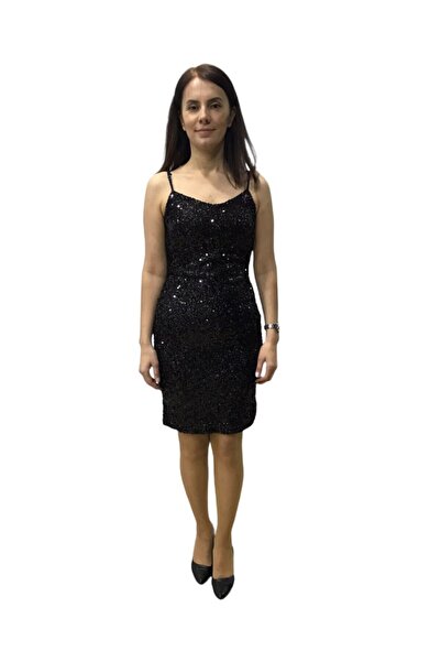 HaiModa Kadın Elbise Siyah Pullu Askılı