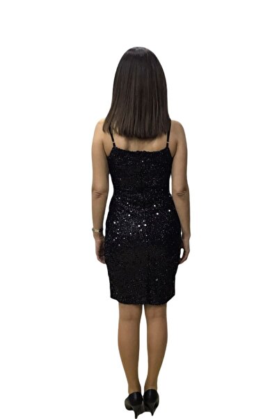 HaiModa Kadın Elbise Siyah Pullu Askılı