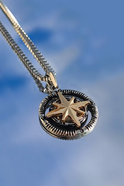 The Collection Compass Silver Gold Detailed Men's Necklace