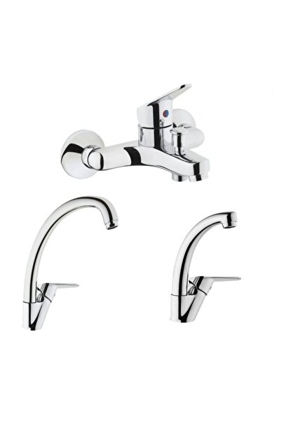 TOPTANCI35 3 Lü Set Banyo Mutfak Lavabo Bataryası