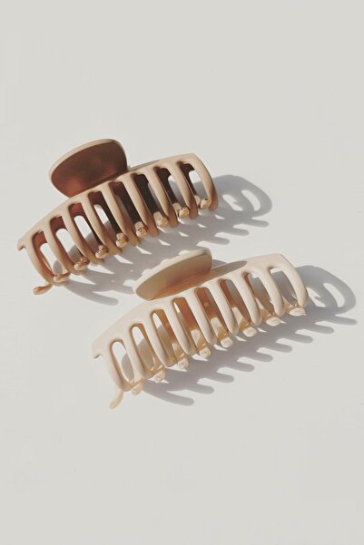 Monalisa Krem Tonları 2’li Büyük Boy Kaydırmaz Mandal Toka Seti