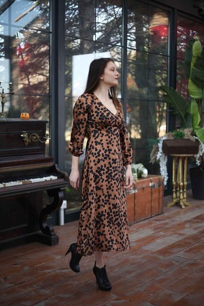 Blues Outlet Women's Brown Polka Dot Satin Dress-brown