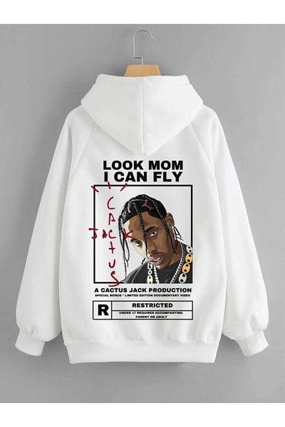 DEEPSENCE Unisex Oversize Hooded Sweatshirt Cactus White
