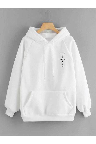DEEPSENCE Unisex Oversize Hooded Sweatshirt Cactus White