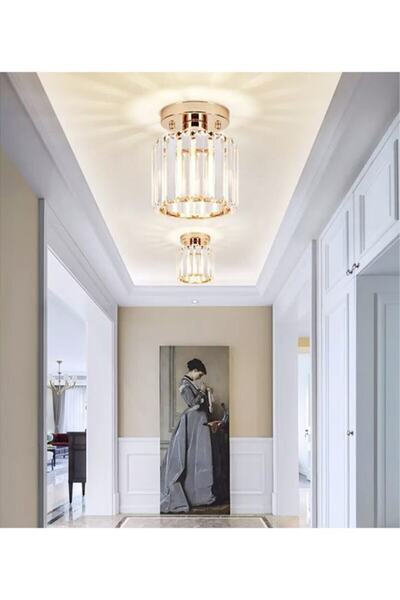 Fico Home Luxury Plafonyer Kristal Taşlı Avize Gold Sarı Hol Antre Avize Büyük Ebat