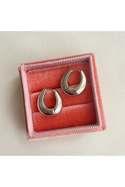 Okkostore Kadın Silver Renkli Oval 2'li Küpe