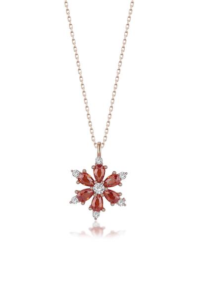 Zanaatsilver Gümüş Zincirli Garnet Taşli Rose Kaplama Lotus Kamelya Çiçeği Kolye