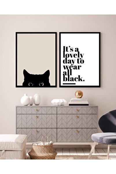 Siyah Kedi Özel Tasarım %100 Mdf Tablo Seti 2 Parça