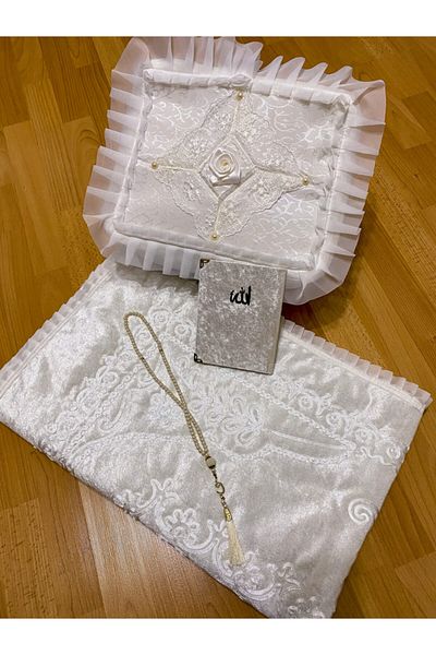 AYHANHOME Model de mireasa 4 piese crem catifea covoraș de rugăciune pachet de zestre Set mire mireasă