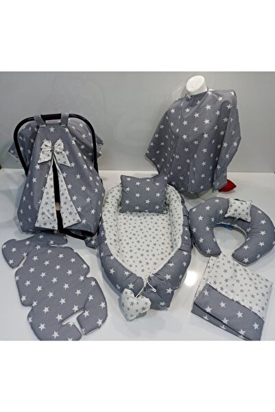 Balamira Gri Beyaz Yıldız 7 Parça Yenidoğan Oval Ev Tipi Anakucagı