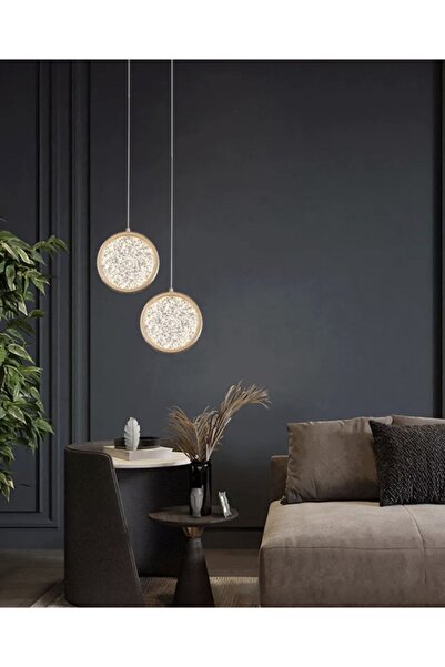 burenze Luxury Exclusive Tekli Sarkıt Led Avize Gold Sarı Ledli Avize