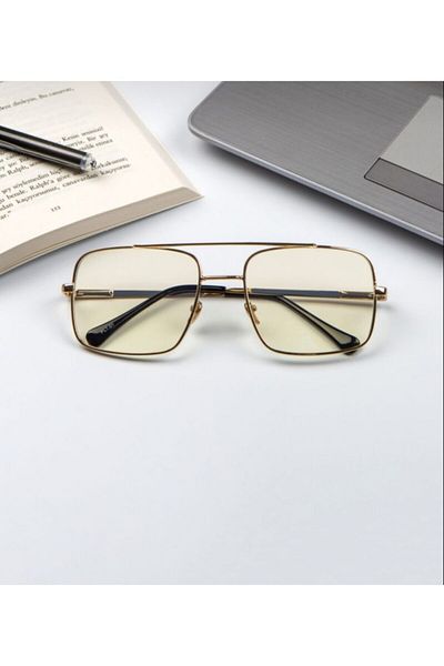 Shoptikk Gold Frame Unisex Blue Light Glasses with Filter