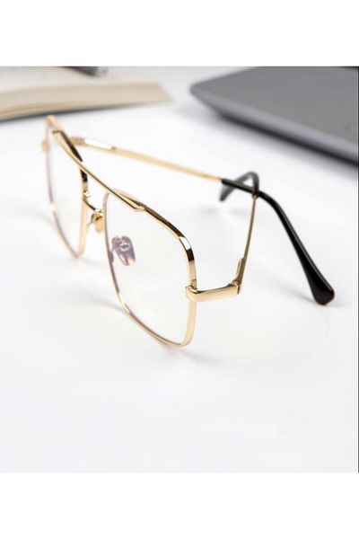 Shoptikk Gold Frame Unisex Blue Light Glasses with Filter